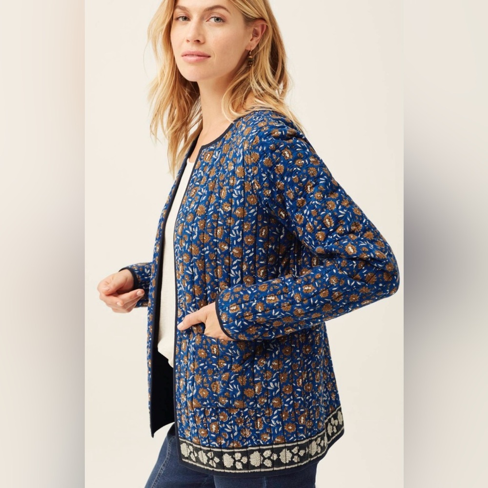 NWTJ.Jill Reversible Quilted Lightweight Open Front Jacket Patch Pockets Size 3X